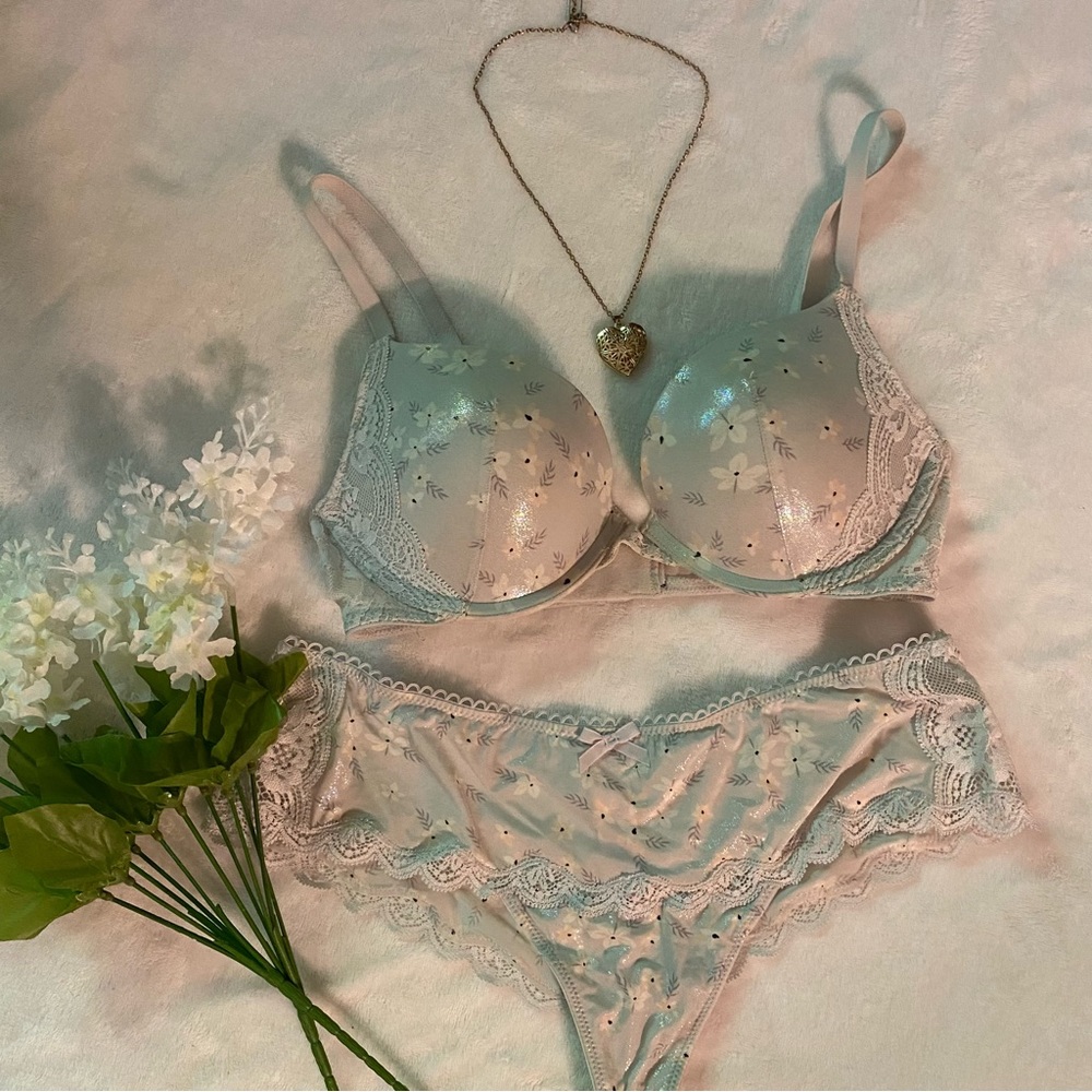 Victoria’s Secret Dream Angels shiny silver floral matching set